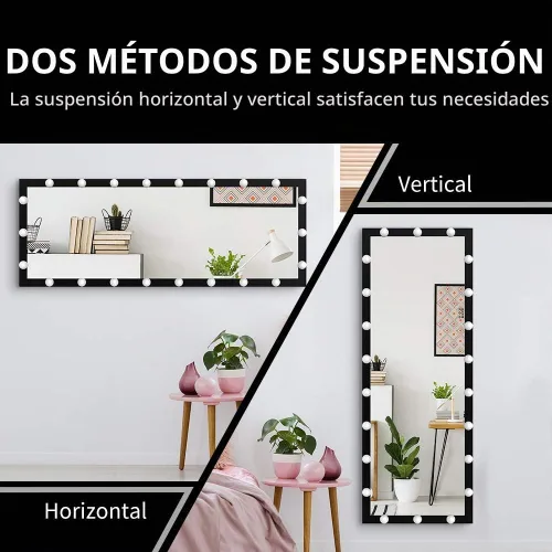 Vista 4 de BEAUTME Espejo negro de longitud completa con luces de 63 x 24 pulgadas