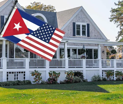 Vista 5 de Bandera de Cuba de Estados Unidos de 3 x 5 pies, gran pancarta cubana de América 150D para exteriores, impresión de doble cara, decoración americana