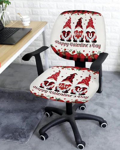Vista 3 de Office Chair Cover I Love U Gnome Protective Stretchable Universal Computer Chair Covers Roses Red Black Buffalo Plaid Stretch Rotating Chair