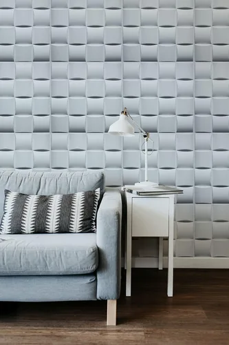 Vista 4 de Dundee Deco Paneles de pared 3D - Paneles de pared de PVC blanco pintables a cuadros modernos para decoración de paredes interiores, paquete de 10