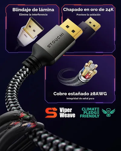 Vista 6 de Stouchi Cable DisplayPort 2.1 con certificación VESA de 1.5 pies, cable DP