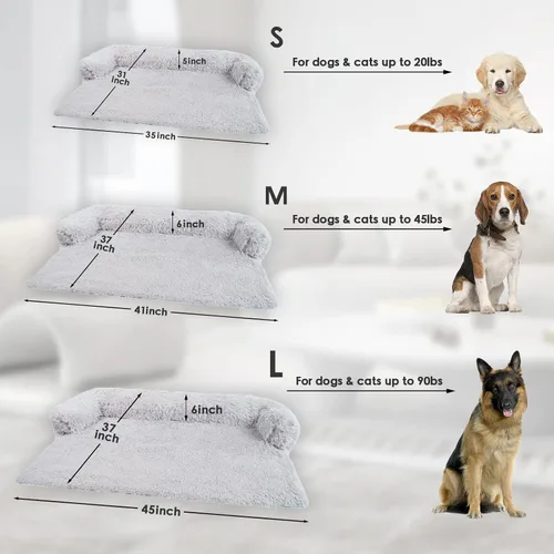 Vista 5 de Cama para perros mediana lavable, extraíble, de felpa esponjosa, funda de sofá para perros con protector de muebles de aterrizaje para perros, camas