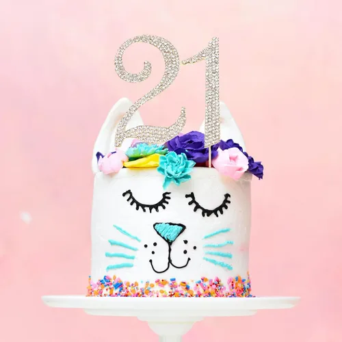 Vista 3 de Decoración para pastel de 21 cumpleaños con diamantes de imitación para niñas, decoración de pastel de 21 cumpleaños con diamantes de imitación