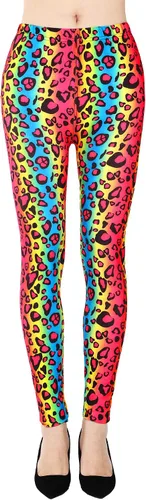 Vista 2 de SATINIOR Leggings de los años 80 para mujer, leggings estampados suaves de los años 80, estilo de los años 80, pantalones de neón para mujer