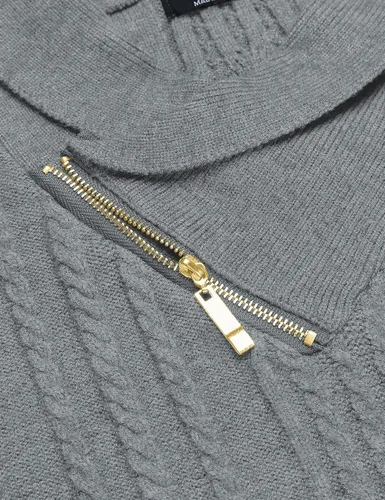 Vista 5 de COOFANDY Suéter de punto trenzado con cuello de chal para hombre, ajuste delgado, casual, con cremallera