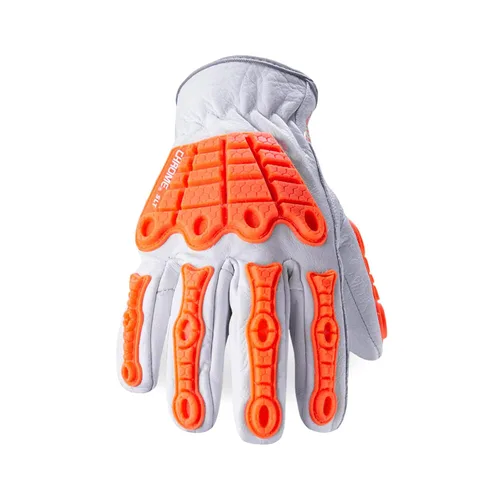Vista 3 de HexArmor Chrome SLT® Series 4067 Leather Work Gloves, Large Resistente a los cortes, protección contra impactos 4067 Cuero Blanco y Naranja Impact