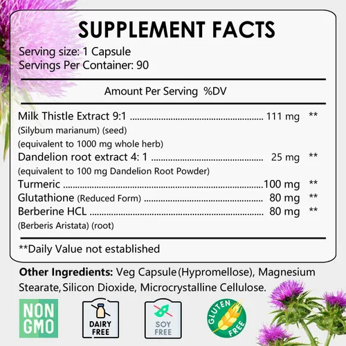 Vista 2 de CANLIST Cápsulas de cardo mariano de 1000 mg, potente extracto 9:1, apoyo para la salud hepática, desintoxicación y limpieza, antioxidante y salud