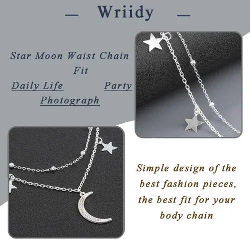 Vista 5 de Layered Moon Star Belly Chain Beads Waist Chain SilverGold Body Chain Jewelry Accessories for Women and Girls