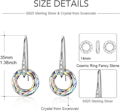 Vista 6 de Malanda Original Design 925 Sterling Silver Circle Drop Earrings for Women Made With Swarovski Crystal Hook Dangle Earrings handmade Jewelry Gift