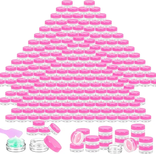 Vista 13 de 100 paquetes de botes de plástico de 3 g con tapas, botes de cosméticos redondos transparentes de 3 ml, botes de maquillaje de 3 gramos