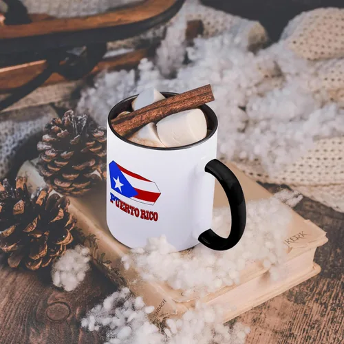 Vista 6 de 3dRose mug_55483_4 "La bandera de Puerto Rico en el mapa y nombre del país Puerto Rico" Taza negra de dos tonos, 11 oz, multicolor