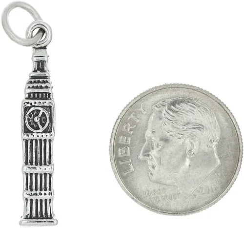 Vista 2 de Colgante de reloj Big Ben tridimensional oxidado de plata esterlina, Plata esterlina