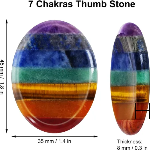Vista 2 de Marrywindix Juego de 2 piedras naturales para la preocupación del pulgar, 7 cristales de chakra, piedras curativas para la ansiedad, alivio
