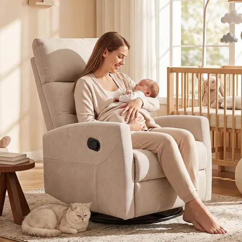Vista 14 de Silla reclinable giratoria, mecedora manual para cuarto de bebé Beige