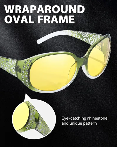Vista 3 de IGnaef Gafas de conducción nocturna para mujer polarizadas amarillas visión nocturna gafas antirreflejos IF008
