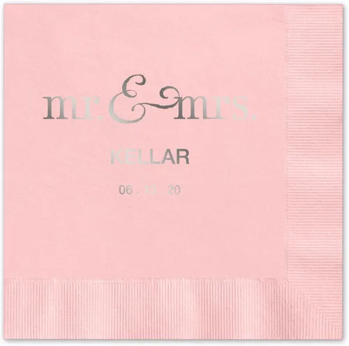 Vista 6 de Mr And Mrs - Servilletas de almuerzo personalizadas, 100 servilletas negras de 3 capas de papel de 6 1/2 x 6 1/2 pulgadas con elección de papel
