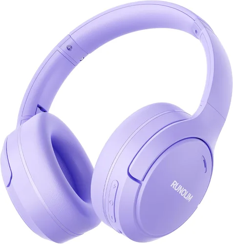 Vista 10 de RUNOLIM - Audífonos híbridos con cancelación activa de ruido, inalámbricos con Bluetooth, con micrófono, 70 horas de reproducción, plegables