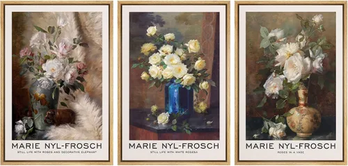 Vista 121 de MUDECOR Lienzo enmarcado para pared, juego de arte de ramo de flores de vida muerta de Marie Frosch, naturaleza, desierto, ilustración, arte