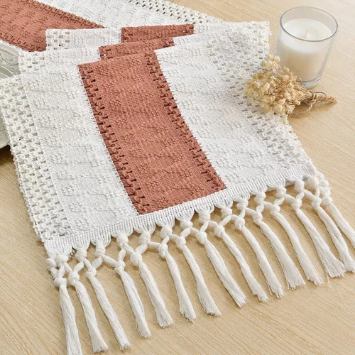 Vista 35 de FEXIA Camino de mesa bohemio para decoración del hogar, 12 x 72 pulgadas, decoración rústica de macramé Beige