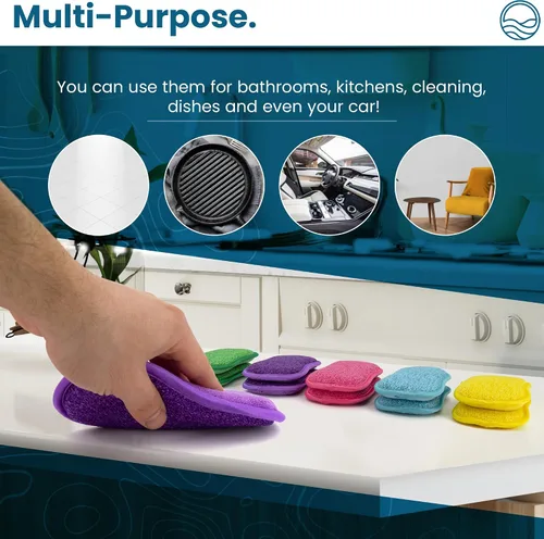 Vista 6 de Paquete de 10 esponjas de cocina – Esponjas de goma lavables y reutilizables para platos – 6 X 3 pulgadas - Multicolor