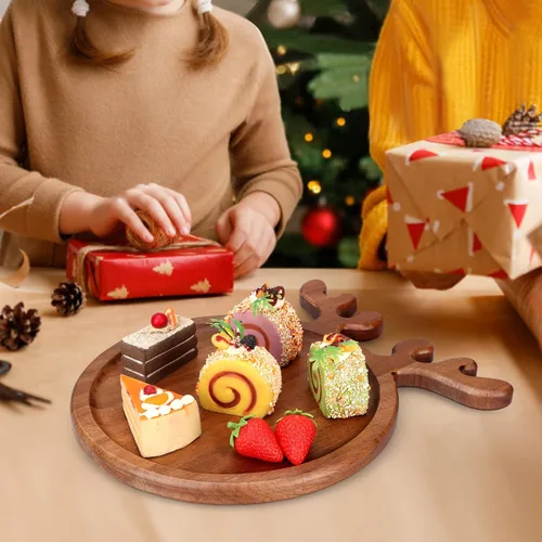 Vista 6 de Platos de cocina de Navidad de madera de acacia para decorar la cena Plato de madera para queso de Navidad Bandeja de charcutería de Navidad