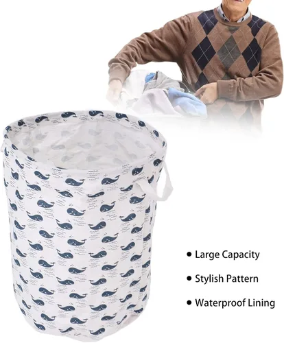 Vista 2 de Cesta de lavandería impermeable con patrón de delfín, cestas plegables para ropa sucia, cestas de almacenamiento de gran capacidad para dormitorio
