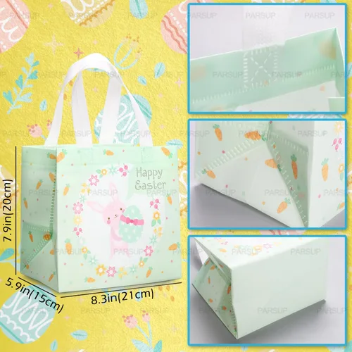 Vista 2 de PARSUP 6 bolsas multifuncionales no tejidas con asas, diseño de conejo de Pascua, zanahoria, pollito y zanahoria, suministros de fiesta de Pascua