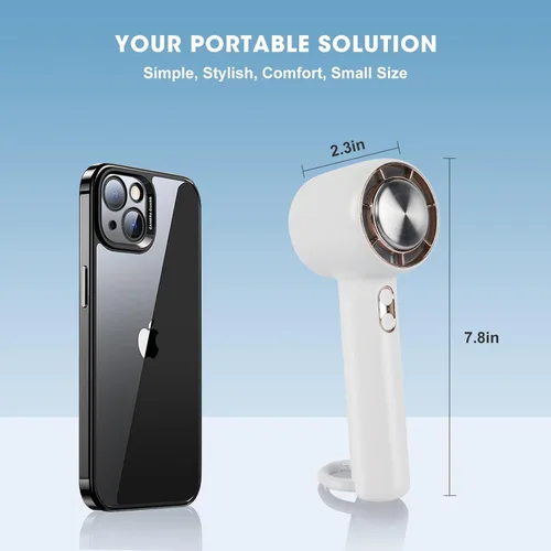 Vista 4 de Ventilador de refrigeración portátil de mano, ventiladores de mano turbo 2 en 1, mini aire acondicionado de alta velocidad con 13000 RPM, ventilador
