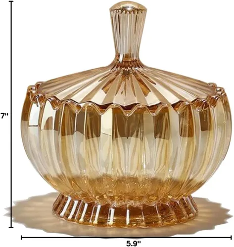 Vista 8 de Plato de caramelos de cristal con cubierta, cuenco de caramelos de cristal, plato de frutas, cuenco decorativo (ámbar)