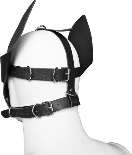 Vista 6 de Máscara de piel para cachorros con tachuelas y orejas para Halloween y Navidad Negro