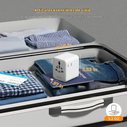 Vista 7 de Adaptador universal de viaje TESSAN, adaptador de corriente en todo el mundo Gris y blanco-20W