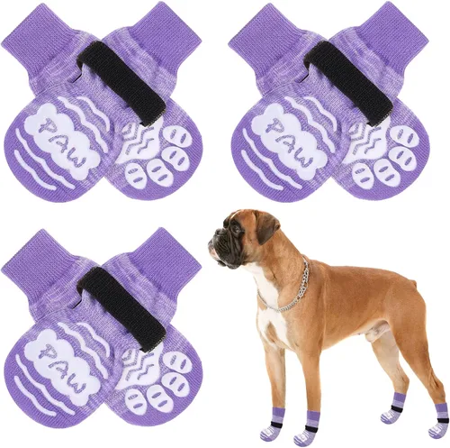 Vista 36 de BEAUTYZOO Calcetines antideslizantes para perros, zapatos de perro para pavimento frío/caliente, protectores de patas con empuñaduras, 3 pares