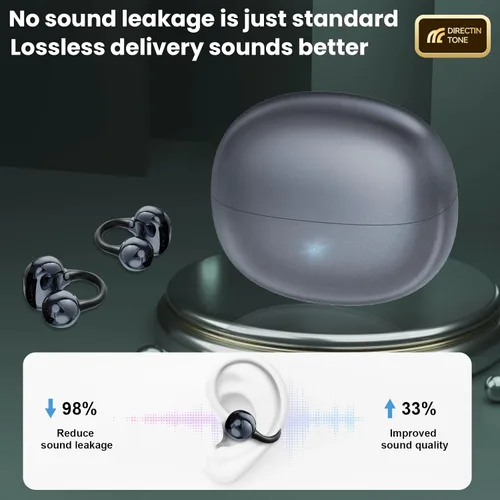 Vista 4 de Auriculares inalámbricos con clip Bluetooth 5.4, auriculares de oreja abierta con micrófono, reproducción de 60 horas, cancelación de ruido
