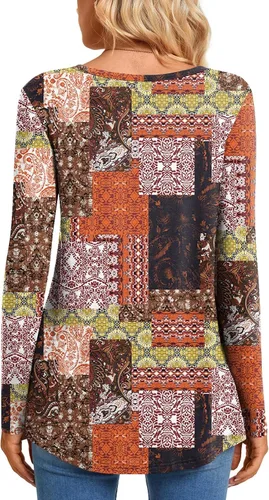 Vista 4 de CATHY Blusa tipo túnica de manga larga para mujer, cuello en V, con botones, informal, plisada, básica