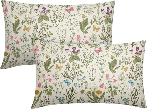 Vista 24 de Juego de 2 fundas de almohada de primavera de 16 x 16 pulgadas, diseño de conejo, flores rosas, hojas verdes salvia, plantas botánicas vintage
