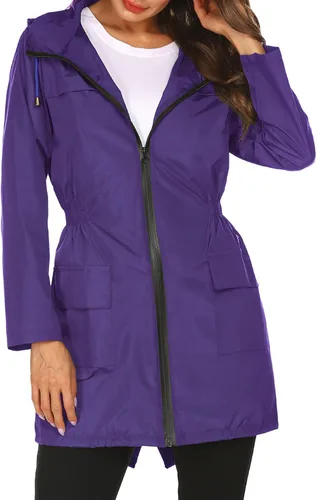 Vista 2 de Chubasqueros para mujer, impermeables, ligeros, plegables, para exteriores, con capucha