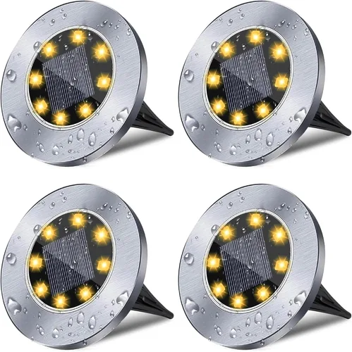 Vista 12 de Rayolon Luces Solares para Suelo, Paquete de 4, 8 LED Luces Solares Blancas para Sendero, Impermeables, Modernas, Exteriores, Empotradas en Suelo