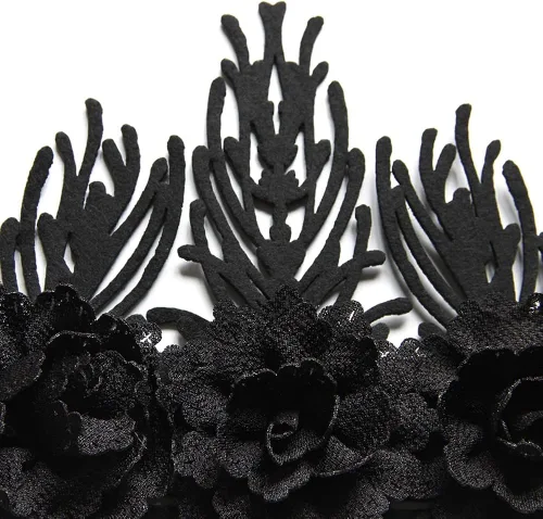 Vista 6 de Lolita gótica oscura de Halloween, estilo vintage, encaje negro barroco, Queen, diadema para el cabello para Halloween, Navidad, fiesta de máscaras