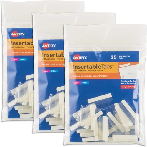 Vista 6 de Avery Pestañas autoadhesivas insertables con insertos imprimibles, 1 pulgada, adhesivo permanente, transparente, paquete de 25 pestañas de índice