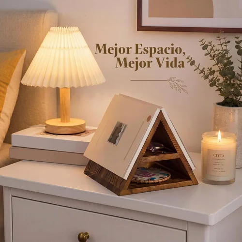 Vista 4 de Menkxi Soporte triangular de madera para libros de 7 x 7 x 6 pulgadas, color oscuro, madera de pino