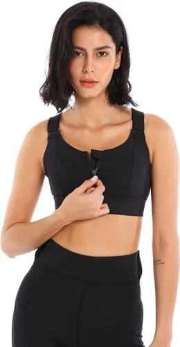 Vista 7 de Sujetador deportivo de yoga sexy con velcro y cremallera acolchada con tirantes, sujetador deportivo de alto apoyo para correr