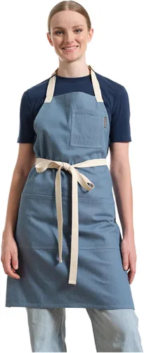 Vista 2 de MEEMA Delantal de chef con bolsillos, talla única, delantales ajustables reciclados para mujeres y hombres, para cocinar, hornear, asar a