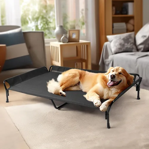 Vista 6 de Veehoo - Cama elevada refrescante para perros, cuna elevada para perros con barandilla y reposacabezas Washable Dog Couch Bed for Indoor & Negro