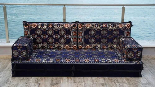 Vista 2 de Navy Blue Arabic Sofa Floor Seating Set, Sofa Bed, Pallet Sofa, Floor Cushions, Sectional Sofa, Arabic Majilis, Ottoman Couch, Arabic Jalsa