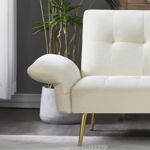 Vista 7 de Anwick Sofá cama futón convertible de terciopelo de espuma viscoelástica, sofá cama moderno de dos plazas con respaldo y reposabrazos ajustables