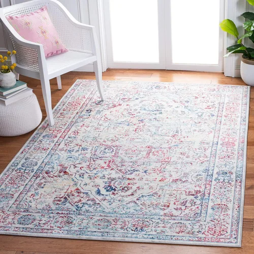Vista 30 de Safavieh - Alfombra de 2 x 4 pies de la colección Brentwood color marfil y azul marino, alfombra que no suelta pelusas con diseño desgastado