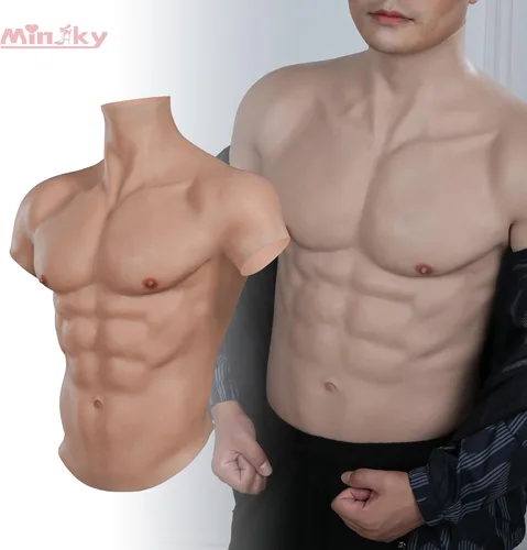 Vista 5 de Minaky Traje muscular de silicona para el pecho masculino, vientre muscular falso realista para cosplay, fiesta transgénero
