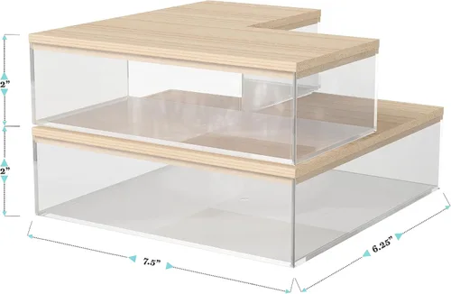 Vista 7 de Martha Stewart Brody - Contenedores organizadores de plástico con tapas de madera de paulownia para oficina en casa, cocina o baño, paquete de 3