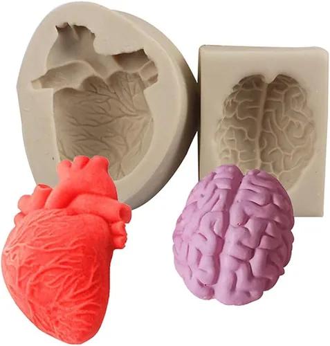 Vista 2 de WYD 2 piezas de molde de mousse de helado de corazón humano y cerebro 3D DIY Halloween órgano sorpresa molde de silicona para fondant de dulce