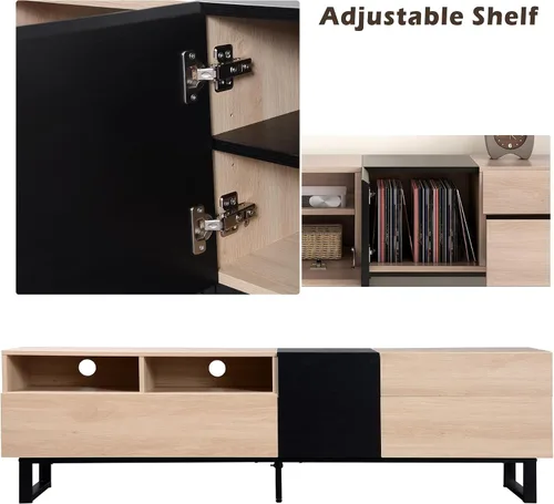 Vista 5 de Polibi Soporte de TV para TV de 80 pulgadas con puerta abatible, mesa consola multimedia moderna, centro de entretenimiento con doble espacio